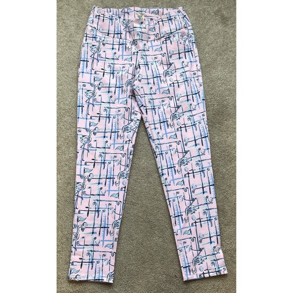 Lilly Pulitzer Pants Womens 2 Luxletic Corso Golf Flamingo Pink Preppy Colorful - Picture 1 of 6
